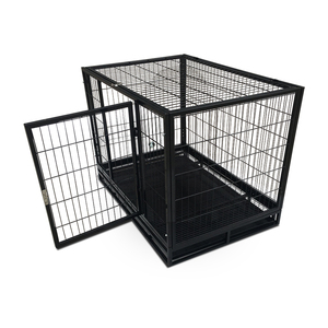 กรงสุนัขสีดำแบบขายส่ง ทนทาน ประตูคู่ แบบกระดุม โครงเหล็กสี่เหลี่ยม แบบพับได้ แข็งแรง ทนทาน - Product Image 5