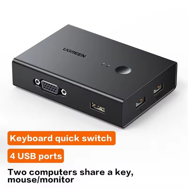 VGA UGREEN 2 in 1 Out KVM Switch Support 1920*1080P 60Hz for PC TV Monitor Drive Free Plug and Play