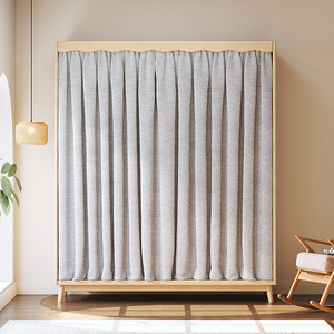 Armario de madera maciza de estilo nórdico Shulin Furniture con cortina, armario de gran capacidad para dormitorio - Product Image 4