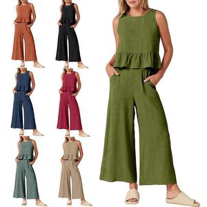 Completi <span class=keywords><strong>donna</strong></span> estate <span class=keywords><strong>donna</strong></span> tinta unita Set due pezzi all'ingrosso Drop Shipping <span class=keywords><strong>pantaloni</strong></span> e camicie - Product Image 2