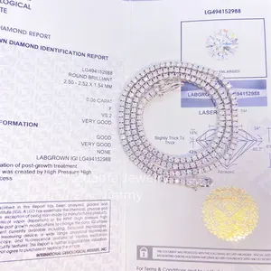IGI Certificates Lab Grown Diamond HPHT VS-SI 10Kゴールド約2mm2.5mmテニスチェーンネックレス