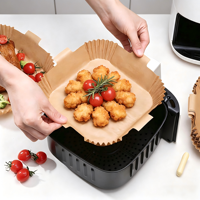 Papier sulfurisé carré en forme d'oreille pour friteuse à air, papier spécial barbecue, papier sulfurisé en silicone de qualité alimentaire, papier de cuisson, papier absorbant l'huile