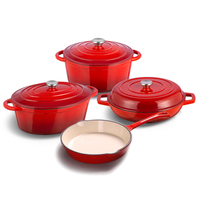 Ensemble de casseroles en fonte émaillée rouge minimaliste et écologique, 19 pièces, prix de gros Bright Houseware