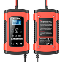 Chargeur de batterie intelligent FOXSUR 12V 5A pour moto et voiture, avec fonction de réparation par impulsions et écran LCD