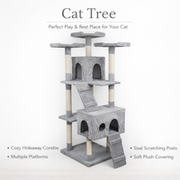 Arbre à chat robuste et écologique en peluche avec poteaux à gratter en sisal, multi-niveaux, en velours, emballage carton pour la maison