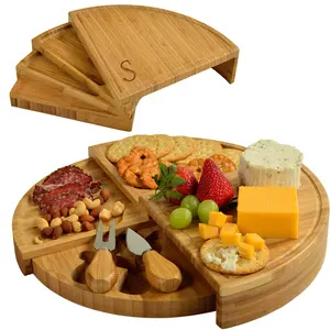 Large Bamboo Cheese Board Round Natural Color Platter Cutting Board Personalized Monogrammed Engraved Cheese Board