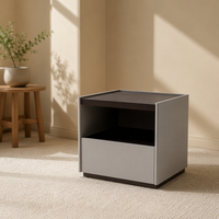 Table de chevet en bois bicolore avec un seul tiroir et un compartiment ouvert, armoire de rangement, table d'appoint minimaliste nordique pour la maison