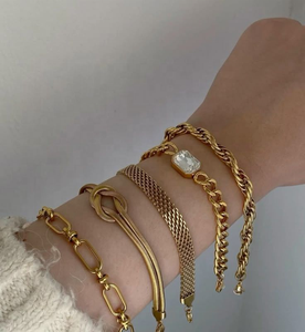 Armbänder aus Edelstahl 18k Vergoldet Wasserdicht Schmuck Quadratischer Zirkon Einfache Gliederkette Stapelbare Seilkette Damen Armbänder - Product Image 1