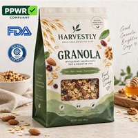 Sachets d'emballage personnalisés pour granola avec fenêtre transparente et soufflets latéraux pour céréales, flocons d'avoine, noix, graines et fruits secs
