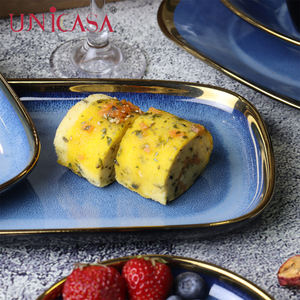 <span class=keywords><strong>UNICASA</strong></span>-Plato de cerámica azul para postre y ensalada, juego de platos de cerámica para servir - Product Image 5