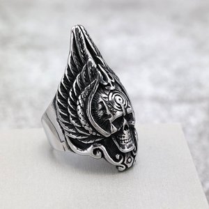 Yunnique – bague en acier inoxydable pour hommes, design punk avec ailes creuses et crâne, bijoux à la mode Hip Hop, cadeau - Product Image 1
