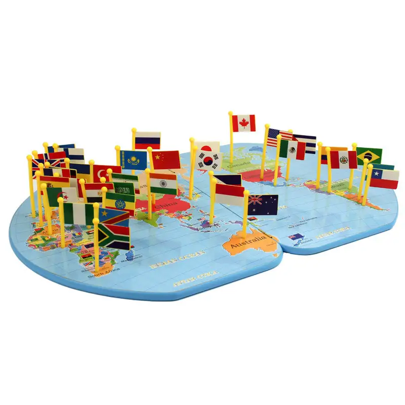 Preschool Flags of The World Map Recognize Geography Standard Teaching Aids Wooden Educational Materials Toys English version