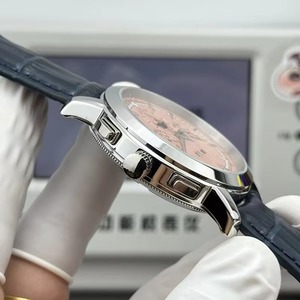 Montre automatique de luxe pour homme, cadran saumon, chronographe, phases de lune, boîtier argenté, bracelet en cuir bleu, modèle 2026, vente chaude - Product Image 3