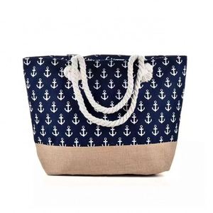 Sac fourre-tout de plage en toile et jute avec poignées en corde – Vente en gros - Product Image 1