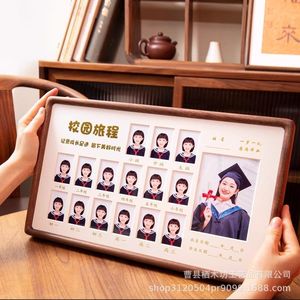 Campus Journey <b>Photo</b> <b>Frame</b> Solid Wood Rectangular Horizontal Children's Growth Time Record Display Grid With Digital Printing - Product Image 1
