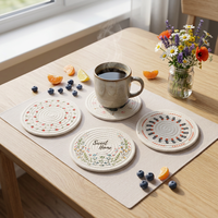 Tapis tressés pour boissons, sous-verres ronds tissés à la main, sous-verres de bureau absorbants en coton, sous-verres résistants à la chaleur