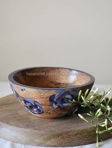 Ensemble de bols en bois d'acacia imprimés uniques et faits à la main saladier à frites pour la maison hôtel restaurant - Product Image 4