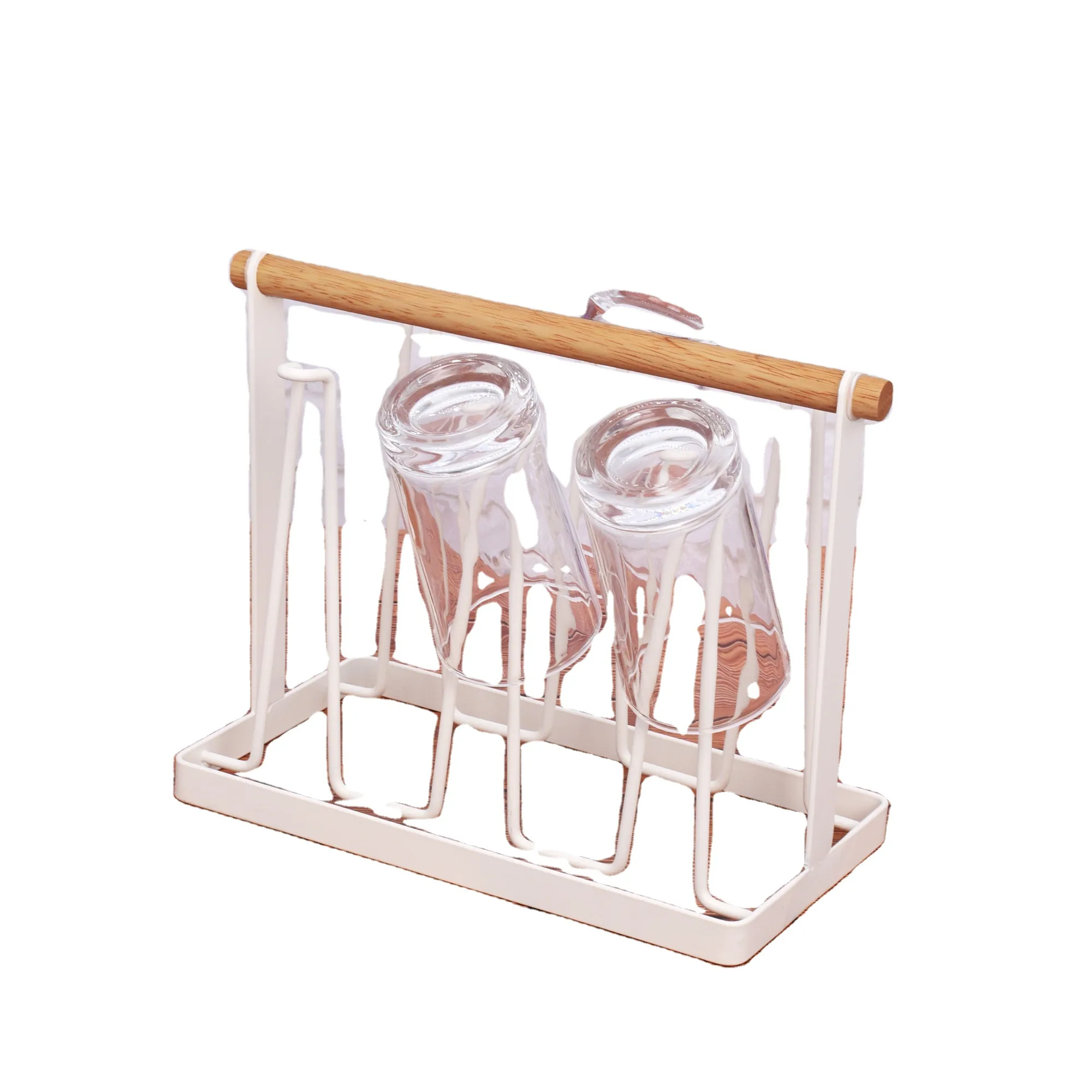 Dish Rack Organize Metal And Wooden Home Tableware Storage Cup Holder Customized Color For Home Kitchen Glass Cup Shelf