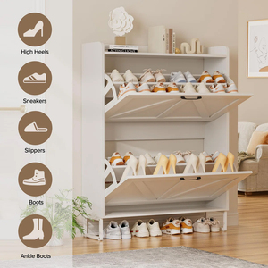 Moderno Armadio Bianco per Scarpe con Ripiano Superiore Aperto, Anta a Ribalta e Ganci Laterali, Pronto per la Spedizione, Dropshipping - Product Image 5
