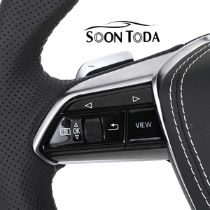 พวงมาลัยหุ้มหนังคาร์บอนไฟเบอร์แบบเจาะรูครึ่งเดียวสำหรับรถ <span class=keywords><strong>Audi</strong></span> A7 <span class=keywords><strong>A3</strong></span> A4 B8.5 A5 A6 C7 C8 S3 S4 S5 B9 RS3 8V RS7 - Product Image 3