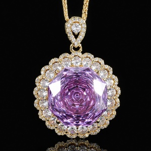 High Quality Eco-friendly Copper Gold Plated Rose Cut 18MM Pink Cubic Zirconia Women <b>Sunflower</b> Jewelry Set for Daily Wear - Product Image 4