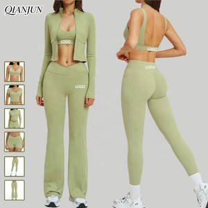Conjuntos Deportivos de Yoga <span class=keywords><strong>para</strong></span> Mujer, Leggings de Cintura Alta y Pantalones Cortos, <span class=keywords><strong>Sujetador</strong></span> Deportivo Cruzado con Cierre, Chaqueta de Manga Larga <span class=keywords><strong>para</strong></span> Gimnasio y Entrenamiento - Product Image 1