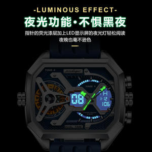 Poedagar E106 Silicone Strap Men's Fashion Quartz Watch Zinc Alloy <b>Case</b> Analogue-Digital Display 46mm Dial Stainless Steel Band - Product Image 5