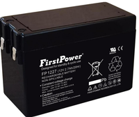 Batterie rechargeable VRLA FirstPower FP1227 12V2.7Ah, borne T1/T2, format compact, pour alimentation de secours de systèmes CATV et d'alarme de sécurité