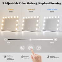Espejo de Maquillaje Hollywood Profesional de 15 LED, Alta Fidelidad de Color (CRI), Sonido Estéreo, Espejo Cosmético Grande para Salón Profesional y Hogar