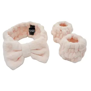 Korean Spa Stirnband Handgelenk Fleece Geknotetes Haarband Baby Stirnband Set Mikro faser Handtuch Gesichts wäsche Armbänder Stirnbänder für Frauen