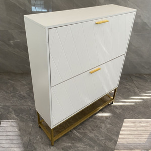 Wooden <strong>Shoe</strong> Cabinet with 2 Flip Drawers <strong>Shoe</strong> Storage Organizer with <strong>Shelf</strong> &amp; Top Cubby Tipping Bucket <strong>Shoe</strong> Racks for Home <strong>White</strong> - Product Image 2