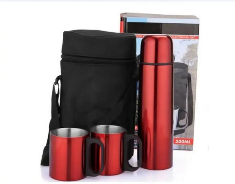 Tasse à café thermos coffret cadeau flacon à café thermos isolé avec sac de voyage promotion tasses thermos vente chaude en acier inoxydable