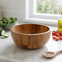 Grand saladier en bois d'acacia massif, bol rond de luxe pour fruits et légumes, fait main, moderne, pour la table de cuisine, vente en gros, OEM personnalisé