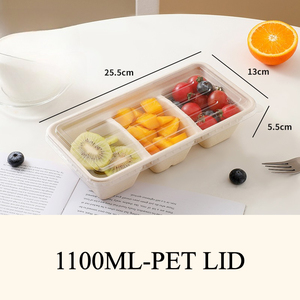 1100ml 3중 일회용 친환경 재활용 소재 크라프트 펄프 과일 컷팅 박스 투명 뚜껑 (스낵, 스시, 껌 등에 적합) - Product Image 1