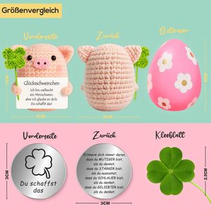 Muñeco de lana de cerdito de la suerte tejido a mano, juguete de ganchillo, cerdito rosa, con tarjetas de monedas de la suerte - Product Image 5