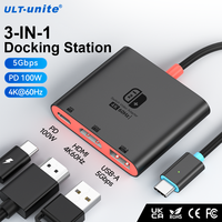 ULT-unite Adaptateur Hub USB 3.2 4K en Alliage d'Aluminium à 3 Ports PD100W, Répartiteur USB-C, Station d'Accueil Portable pour Switch 2