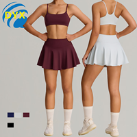 Ensemble de jupe de tennis pour femmes en stock du fabricant, vêtements de sport de badminton en plein air, ensemble deux pièces avec poches pour la protection de la modestie
