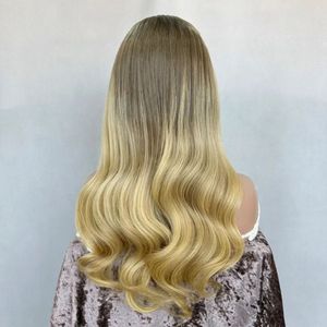 Peluca de Cabello Ondulado Ombre Marrón <span class=keywords><strong>Ceniza</strong></span> con Frente de Encaje, Peluca sin Pegamento Resistente al Calor con Línea de Cabello Pre-Desplumada - Product Image 3