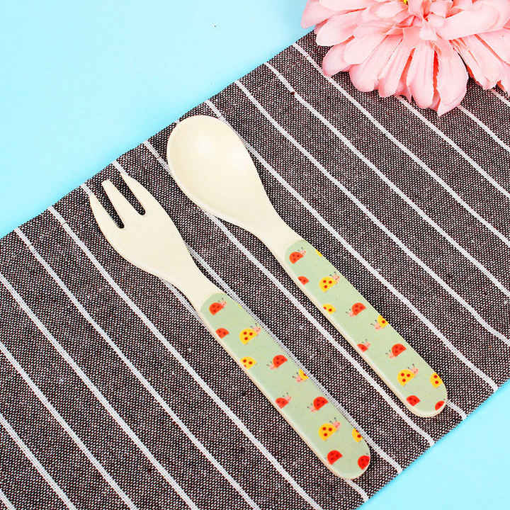 Baby Spoon and Fork Set Practical Cartoon Patterned Handle Flatware Cutlery Set for Camping Utensils with logo