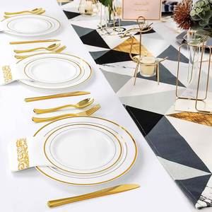 Assiettes jetables en plastique de 7,5 et 10,25 pouces avec bordure dorée de qualité supérieure pour les mariages - Product Image 4