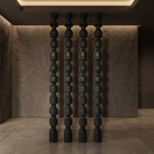 Juego de 4 Postes de Madera Negra con Cuentas, Barandilla de Escalera Tradicional India Hecha a Mano con Madera Dura y Tema Natural - Product Image 3