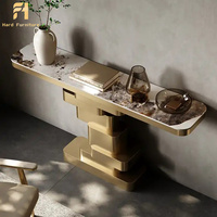 Table Console d'entrée moderne de luxe Cylindres en acier inoxydable empilés en or Pierre frittée Meubles de salon créatifs