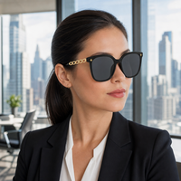 Nouvelles lunettes de soleil rétro coréennes tendance avec monture PC premium, verres optiques confortables UV400 et branches miroir à chaîne