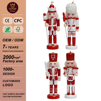 Adorno de Cascanueces de Madera Rojo y Blanco de 13 cm, Decoración Navideña para Interiores, Ecológico, Colorido, Varios Diseños, Decoración para Árbol