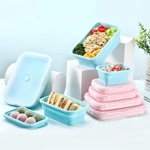 2024 Large Foldable Reusable Collapsible Bpa Free Food Grade Silicone Leak Proof Food Container Bento Lunch Box With Lid