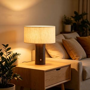 Solid Wood <b>Table</b> Lamp Led E27 Touch Control Bedroom Living Room <b>Study</b> Warm Light Atmosphere Japanese Style Linen Shade - Product Image 1