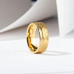 Anello Nuziale Personalizzato all'Ingrosso per Uomo e Donna, 8mm Scanalato con Finitura Sfaccettata, Anelli alla Moda Dorati, Accessori Maschili - Product Image 3