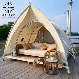 Barraca de luxo para acampamento ao ar livre em lona à prova d'água estilo barco à vela estilo resort safari e restaurante de madeira