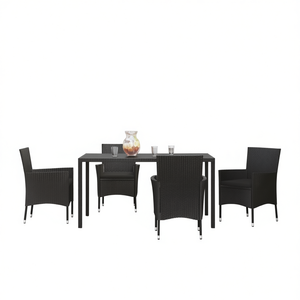 <b>Black</b> Rattan Outdoor Dining Set 4 Seater Weather Resistant Patio Garden Furniture Contemporary Design Metal <b>Frame</b> - Product Image 1