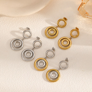 Pendientes de Acero Inoxidable con Forma de Círculo Geométrico, Color Oro, Plata y Multicolor, Joyería de Moda para Fiestas - Product Image 2